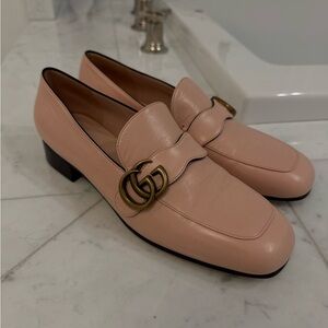 Gucci Women's Blush Leather Loafers with Gold Accent
